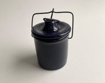 Vintage Navy Blue Stoneware Cheese Crock 4"