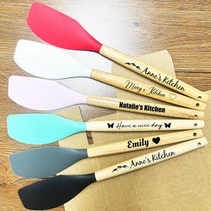 Personalized Kitchen Tool with Wooden Handle, Custom Engraved Silicone Spatula, Anniversary Housewarming Gift, Cooking Gift, Kitchen Gifts