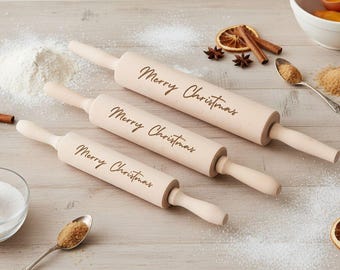 Personalized Engraved Rolling Pin, Customized Wooden Kitchen Utensil, Baking Tool ,  Christmas Gift, Wooden Baking Tool, Kitchen Gifts