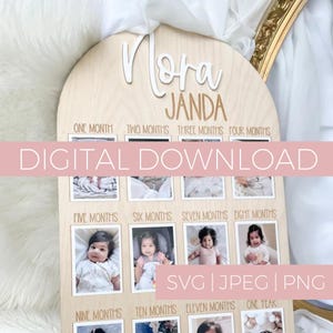 Download digitale Baby Year Board, primo compleanno del bambino, pietra miliare tagliata al laser, file SVG di Wood Year Board per decorazioni del primo compleanno, Glowforge CutFile