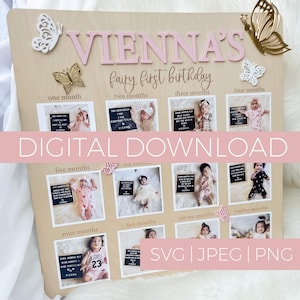 Download digital Quadro do ano do bebê, primeiro aniversário do bebê, corte a laser de marco, quadro do ano de madeira, arquivo SVG, decoração do primeiro aniversário, Glowforge CutFile