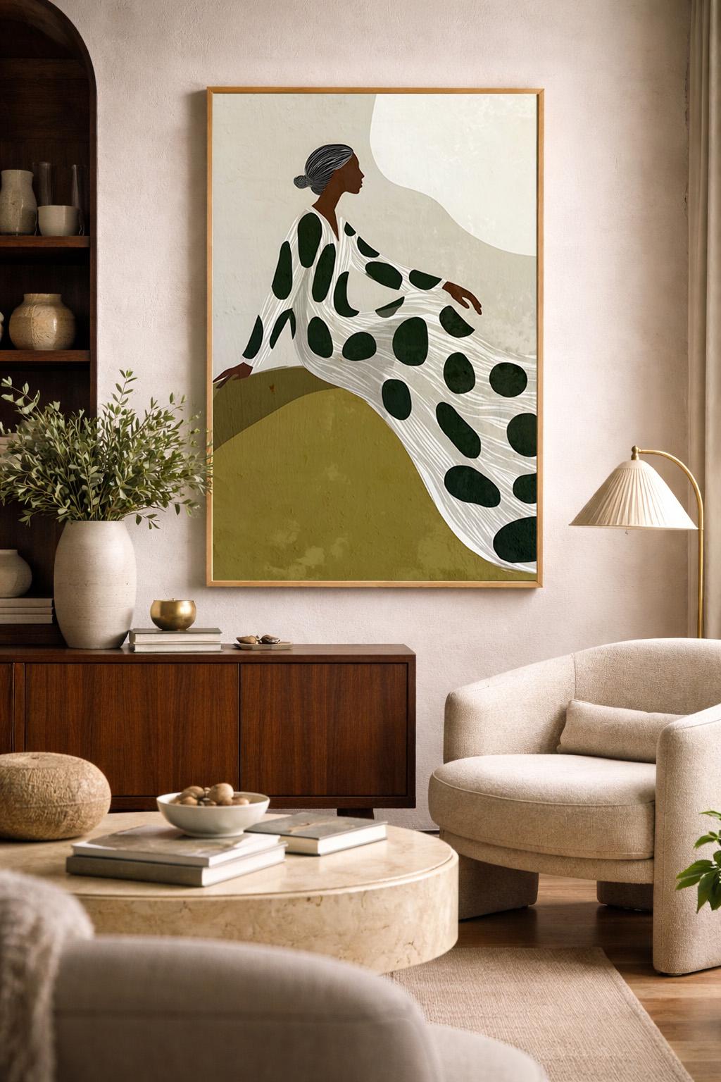 Abstract Polka Dot Poster Printable Wall Art, Green Neutral Modern Art ...