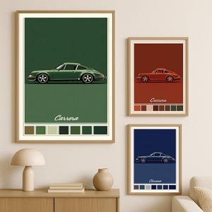 Porsche Carrera Poster Set of 3 | Classic Car Wall Art | Vintage Porsche 911 Print | Retro Car Decor | Digital Download | Man Cave RGB art
