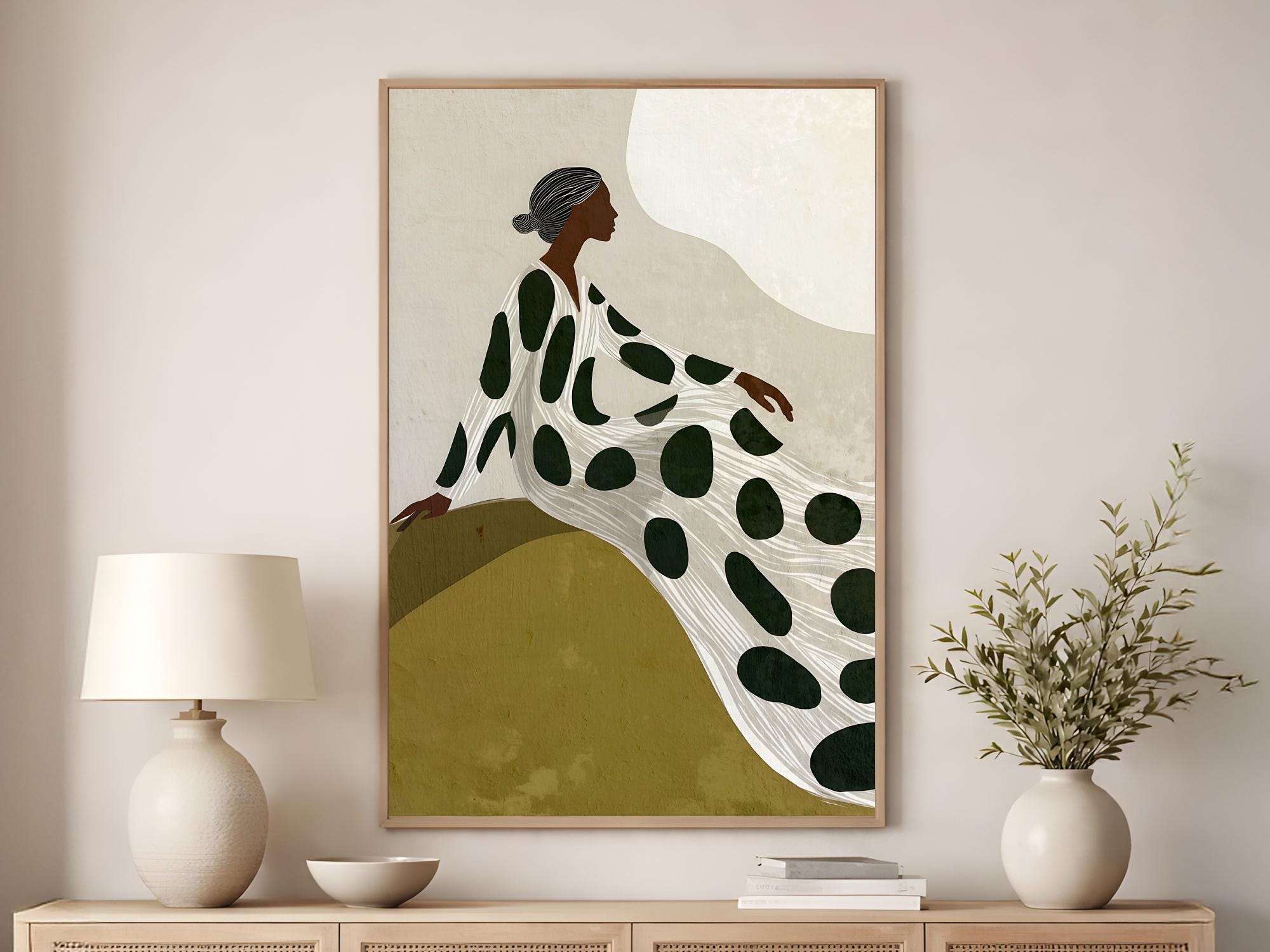 Abstract Polka Dot Poster Printable Wall Art, Green Neutral Modern Art ...