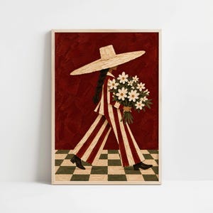 Cowgirl Wall Art, Western Woman Print, Floral Cowgirl Poster, Burgundy Western Art, Folk Art Printable, Eclectic Wall Decor