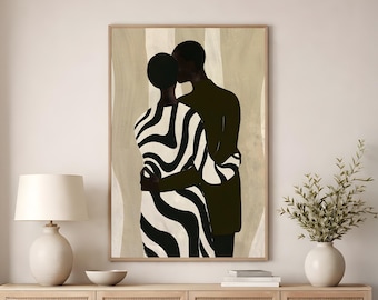 Plakat ścienny z nadrukiem zebry w stylu afrocentrycznej pary, abstrakcyjny plakat z czarną miłością, nowoczesny wydruk artystyczny z parą, dekoracja ścienna w stylu afroamerykańskim, pobieranie cyfrowe
