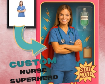 Custom Nurse Superhero Portrait: Personalised Action Figures (Digital Download)