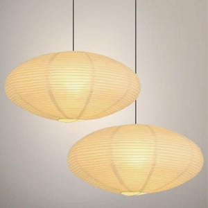 Set di 2 lampade a sospensione ovali in carta Noguchi: illuminazione da soffitto moderna in stile Japandi