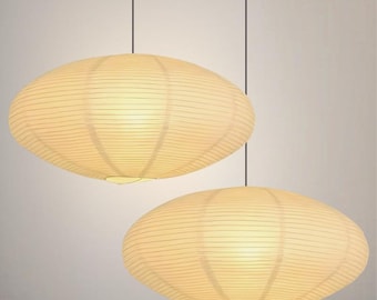 Set of 2 Oval Paper Lantern Lamps Noguchi Pendant Lights: Modern Japandi Ceiling Lighting