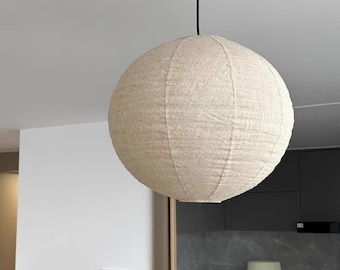 Handmade Linen Lampshade: Minimalist Japanese Pendant Light, Wabi-Sabi Home Decor