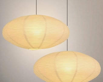 Set of 2 Oval Paper Lantern Lamps Noguchi Pendant Lights: Modern Japandi Ceiling Lighting