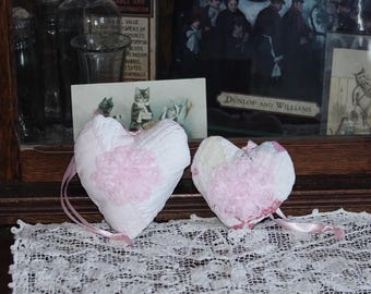 Antique Quilt Heart Sachet 2 Hanging Ornaments, bowl fillers lavender + ships free!