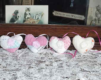 Antique Quilt 4 Sachet Hearts Hanging Ornaments lavender Ships Free!