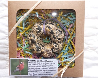 Flower Birdseed Feeder Small Ornament with hanger Wreath - Boxed - Ships Free!