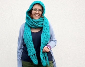 Turquoise Scoodie Capuchon Das, Das met Capuchon Turkoois, Gebreide Das met Capuchon Muts, Wintermode Dames, Cadeau Student Winter Snood
