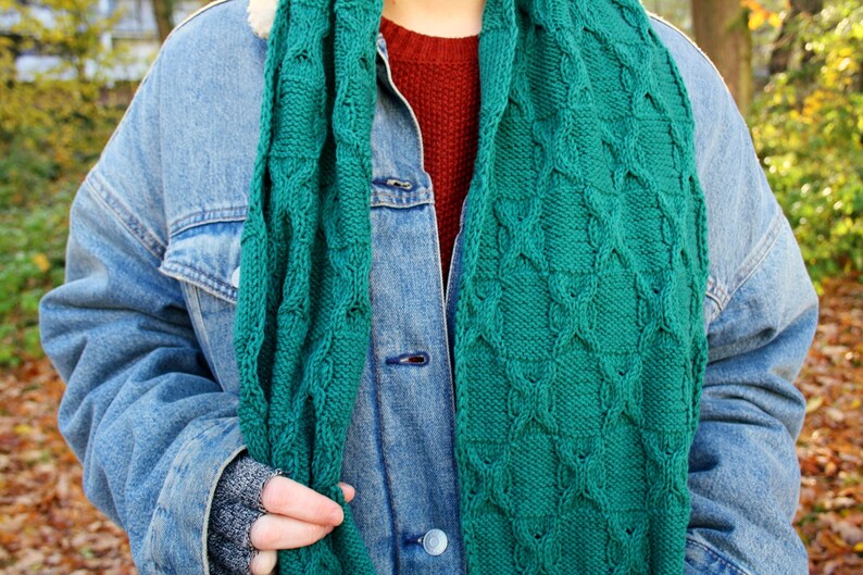 Dark Green Scarf Hand Knitted Mens Scarf Geometric Etsy