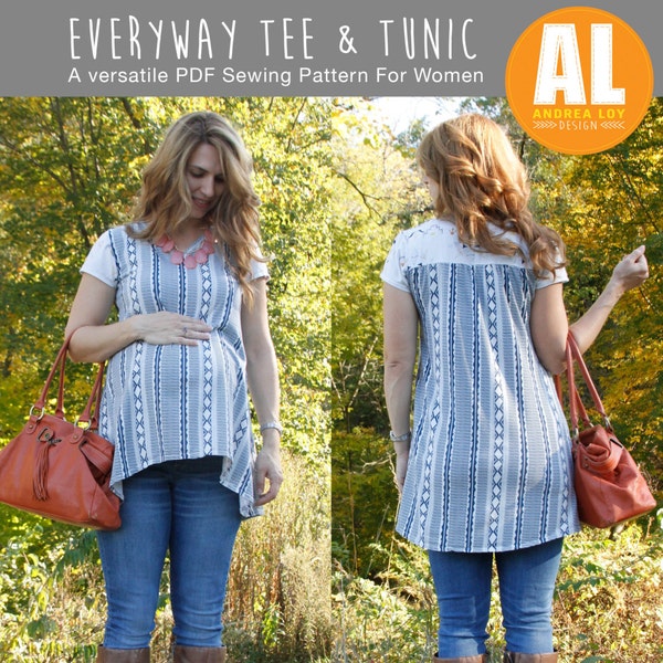 Everyway Tee & Tunika Schnittmuster für Frauen, Umstandsshirt, Stillshirt, Tunika, PDF