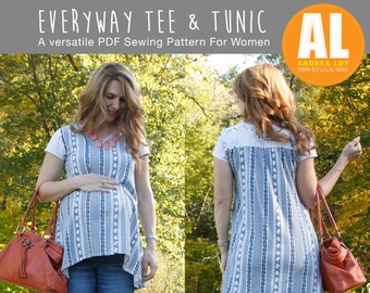 Everyway Tee & Tunic Sewing Pattern for Women, Maternity, Nursing Shirt, Tunic, PDF