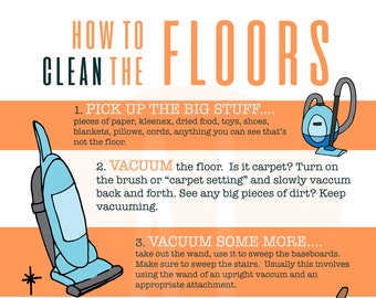 How To Clean The Floors Infographic, Cleaning Printable, kids printable