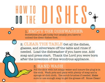How To Do The Dishes Infographic, Cleaning Printable, kids printable