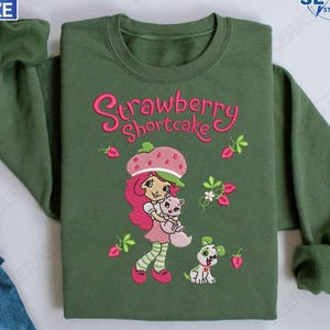 Embroidered Strawberry Girl Shirt, Retro Fruit Girl Embroidery, Cute Cartoon Character Embroidered Shirt, Vintage Strawberry Girl Hoodie