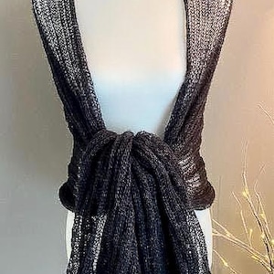 Summer scarf, stole, hand-knitted, kid silk mohair scarf - feather-light, soft & delicate, 70*190 cm, black