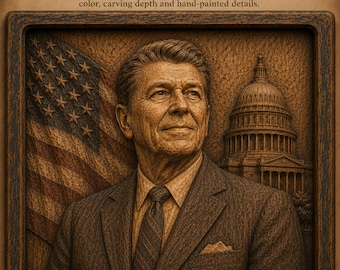 Ronald Reagan Wood Relief Portrait, President Reagan Wall Art, US President Wooden Carving, Patriotic Gift, Handmade Wooden Bas Relief*