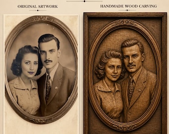 Custom Portrait Wood Carving | Personalized Family Photo Relief | Hand-Carved Wooden Memorial Portrait | Custom Wall Art Gift
