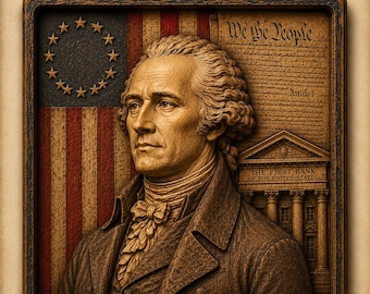 Alexander Hamilton Wooden Wall Art, Founding Father Wood Carving, First U.S. Treasury Secretary Handmade CNC Relief Patriotic American Decor