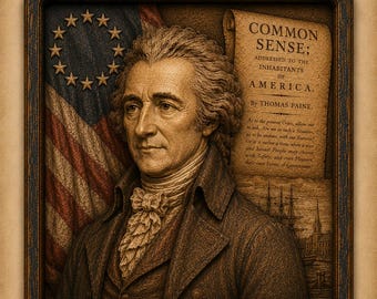Thomas Paine Wooden Wall Art, Founding Father, Common Sense, American Revolution, CNC Carved Wood Relief, Patriotic History Gift