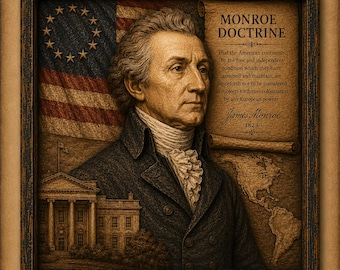 James Monroe Wooden Relief Portrait, 5th U.S. President, Monroe Doctrine Wall Art, CNC Carved Wood Plaque, American History Gift