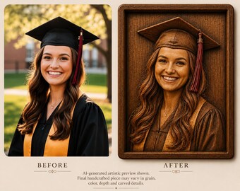 Custom Graduation Wood Carving from Photo | Personalized Graduation Portrait Relief | Graduate Gift | College Graduation Wall Art