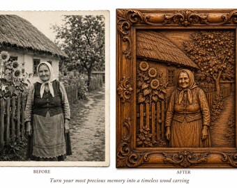 Custom 3D Wood Memory Portrait from Old Photo, Personalized Bas Relief Carving, Vintage Family Keepsake, Memorial Wall Art, Oak Cherry Wood