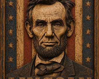 Abraham Lincoln Wooden Relief | Abraham Lincoln Wall Art | Hand-Carved Presidential Portrait | American History Decor Patriotic Wood Carving