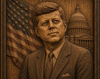 John F Kennedy Wood Relief Portrait, JFK Wooden Wall Art, American President Carving, Patriotic Home Decor, Handmade Presidential Gift