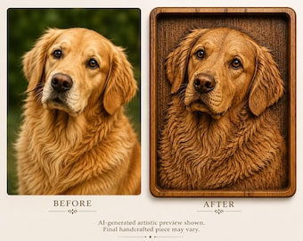 Custom 3D Dog Portrait from Photo, Personalized Wooden Pet Memorial, CNC Carved Dog Wall Art, Oak Cherry Wood Plaque, Pet Lover Gift