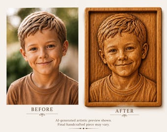 Custom 3D Wood Portrait from Photo, Personalized Wooden Carved Portrait, Oak Cherry Wood Wall Art, Family Gift, Memorial Keepsake, Any Size