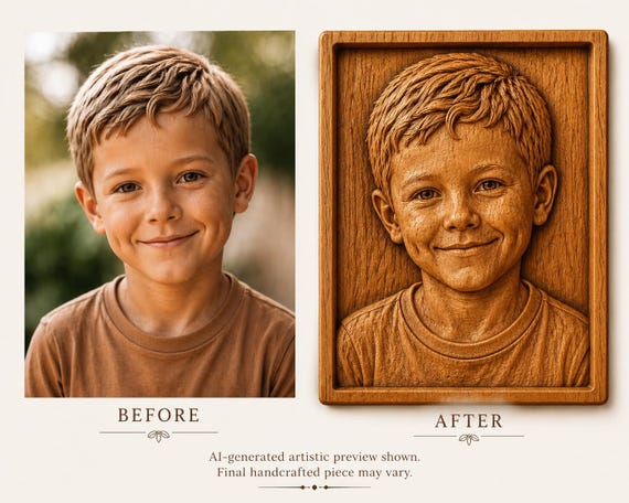 Custom 3D Wood Portrait from Photo, Personalized Wooden Carved Portrait, Oak Cherry Wood Wall Art, Family Gift, Memorial Keepsake, Any Size