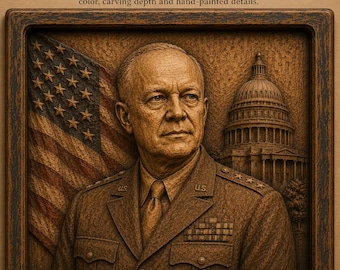 Dwight D. Eisenhower Wood Relief Portrait, President Eisenhower Wall Art, Military Leader Wooden Carving, US President Gift