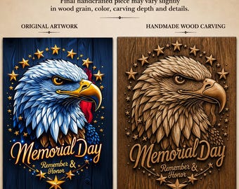 Memorial Day Eagle Wood Relief Wall Art, Patriotic Wooden Decor, Veteran Gift, Remember and Honor Plaque, American Eagle Sign