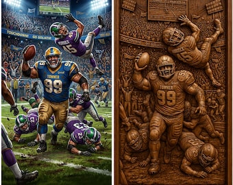 Custom Football Wood Carving from Photo | Personalized Football Relief Art | American Football Wall Decor | Sports Fan Gift