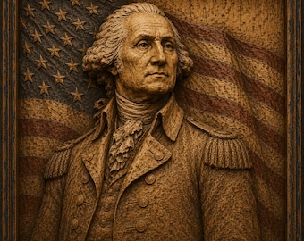 George Washington Wood Relief, First U.S. President Wall Art, Patriotic Wooden Portrait, CNC Carved Plaque, American History Decor