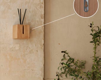 Handmade Oak Reed Diffuser Gift – Natural Scented Cube with Glass Vase | Rustic Decor | Wall-Mount Option | Housewarming Present