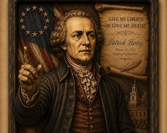 Patrick Henry Wooden Wall Art, Give Me Liberty or Give Me Death, American Revolution, CNC Carved Wood Relief, Patriotic History Gift