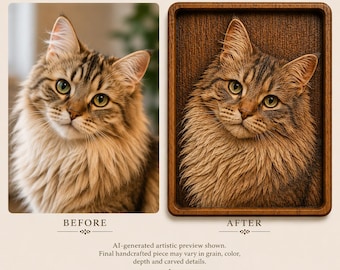 Custom Cat Portrait Wood Carving | Personalized Pet Memorial Gift | Hand-Carved Wooden Pet Relief | Custom Pet Wall Art