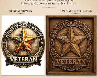 Custom Veteran Wood Carving | Military Service Wooden Relief | Personalized Veteran Wall Art | Handmade Patriotic Gift