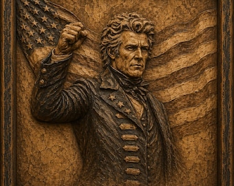 Andrew Jackson Wood Relief, American President Wall Art, Patriotic Wooden Portrait, CNC Carved Plaque, Historical Home Decor