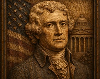 Thomas Jefferson Wood Relief, Third U.S. President Wall Art, Patriotic Wooden Portrait, CNC Carved Plaque, American History Decor