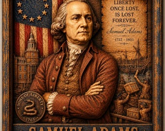 Samuel Adams Wooden Relief Portrait, Founding Father Wall Art, Boston Tea Party, Sons of Liberty, CNC Carved Wood Plaque, American History