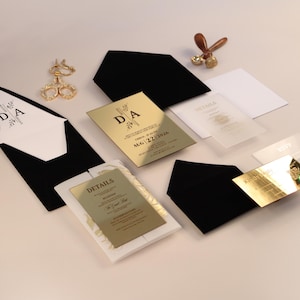 Luxus Gold Acryl Hochzeitseinladung - Individueller Druck - Elegantes Laser Cut Design - Perfekt für Hochzeiten & Besondere Anlässe